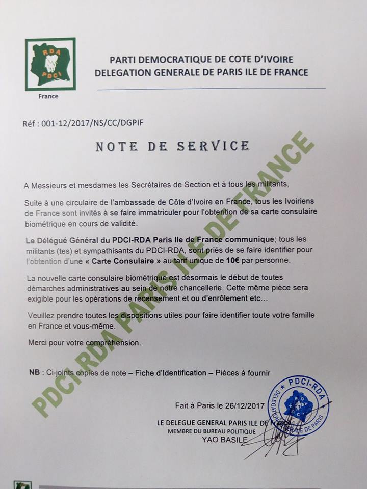 notre de service ( PDCI RDA PARIS ILE DE FRANCE