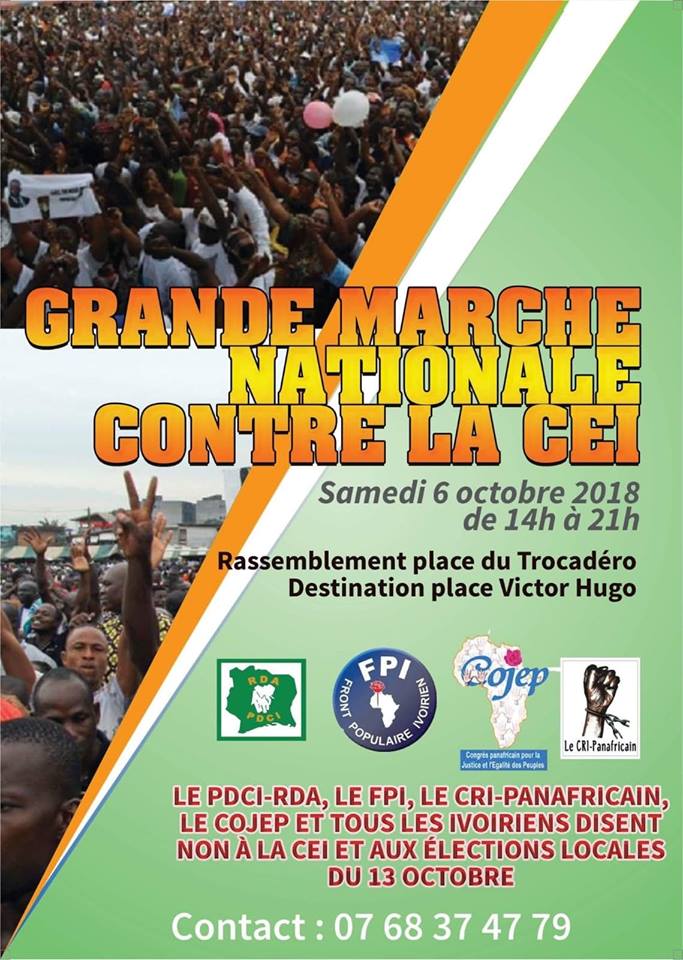 PARIS /la grande marche nationale  contre la (CIE)  du 6 octobre 2018 est annulée.