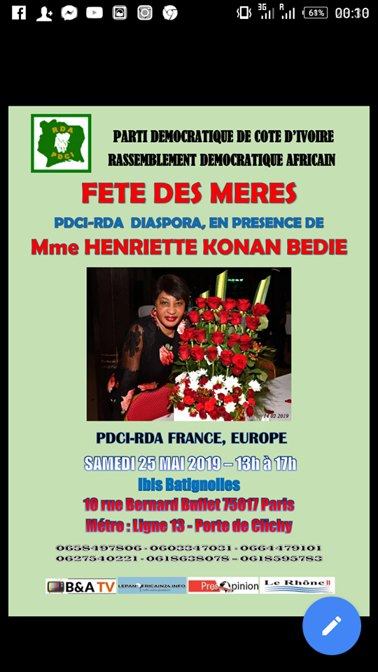 PARIS:  PDCI:/ FETE DES MERES  en presence de Mme Henriette Konan Bédié