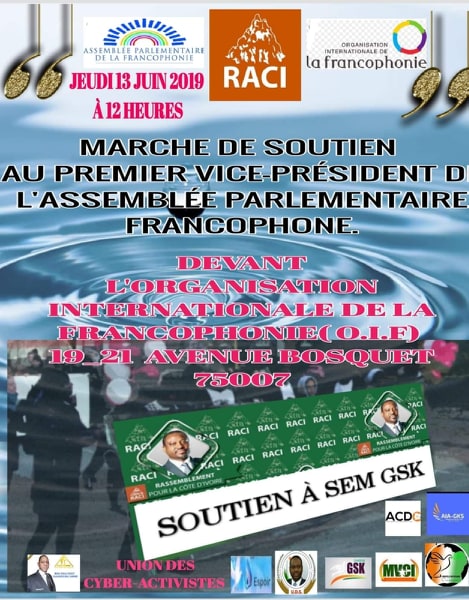 (RACI) jeudi 13 juin 2019)marche de soutien au premier vice président de l’assemblée parlement francophone.